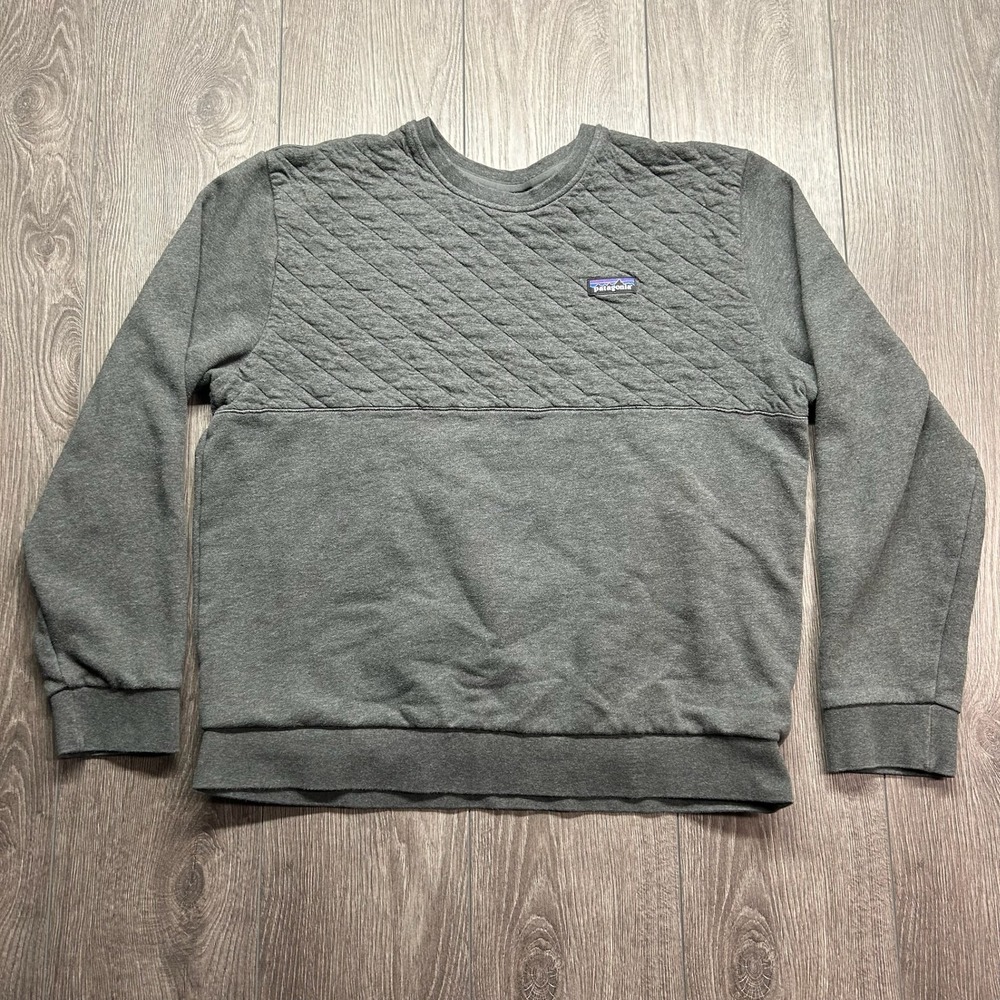 Patagonia Organic Cotton Quilt Crewneck Sweatshirt Grey Pullover Womens Large